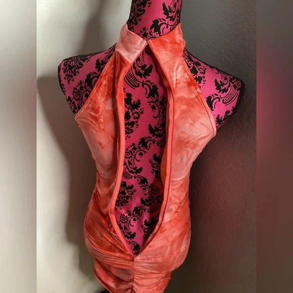 Tie-Dye Halter Mini Dress in Coral M - Picture 12 of 16